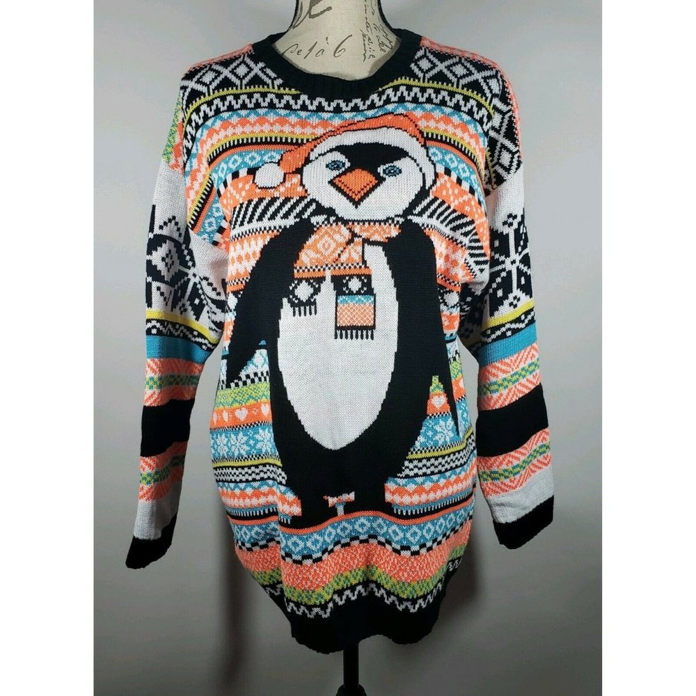 Blush Knit Winter Snow Penguin Sweater‎ Size L/XL